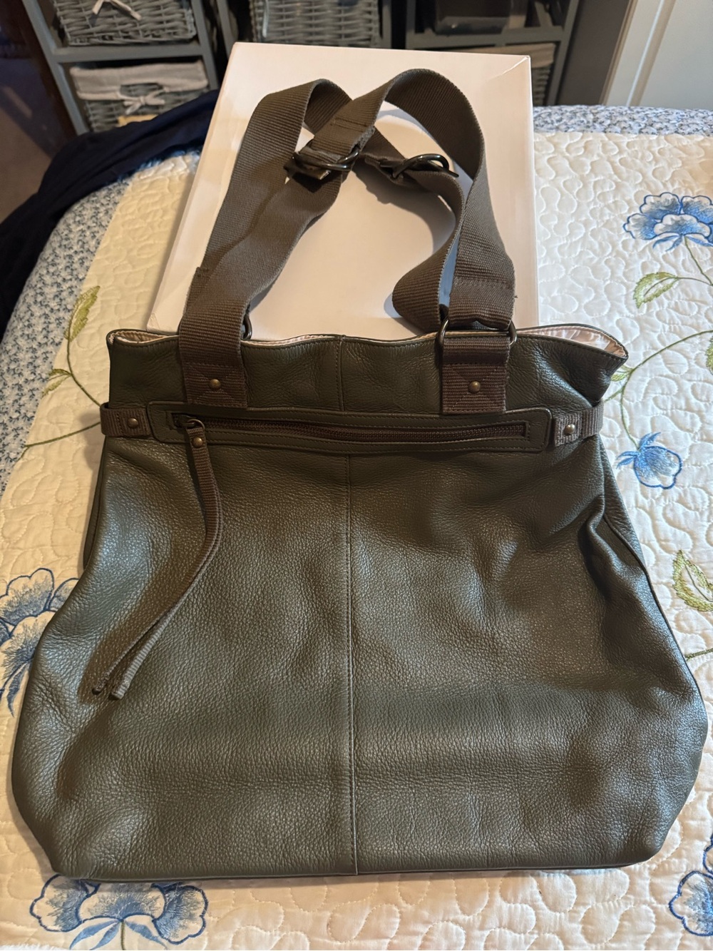 GAP Olive Green Pebbled Leather Shoulder Tote